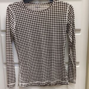 Lands' End Brown and White Houndstooth Long Sleeve Baselayer Top, XS, Like New